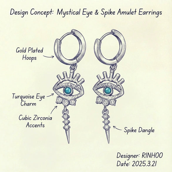 Wholesale Minimalist Geometric Copper Electroplated Devil's Eye Pendant Earrings Unisex