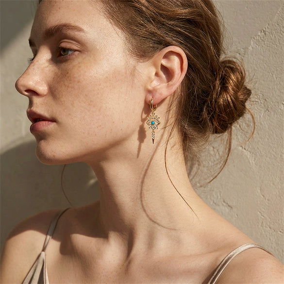 Wholesale Minimalist Geometric Copper Electroplated Devil's Eye Pendant Earrings Unisex