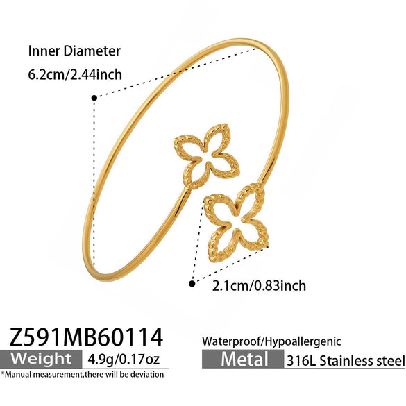 Wholesale Minimalist Geometric Double Flower Hollow Open Bracelet Stainless Steel 18K Gold Plated Jewelry Accessories