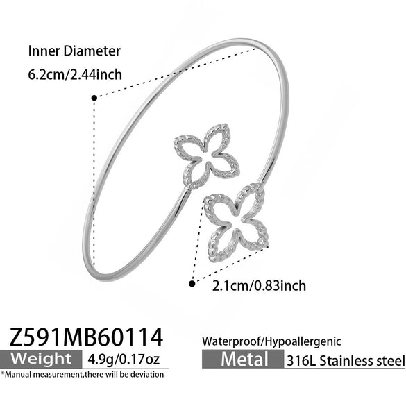 Wholesale Minimalist Geometric Double Flower Hollow Open Bracelet Stainless Steel 18K Gold Plated Jewelry Accessories