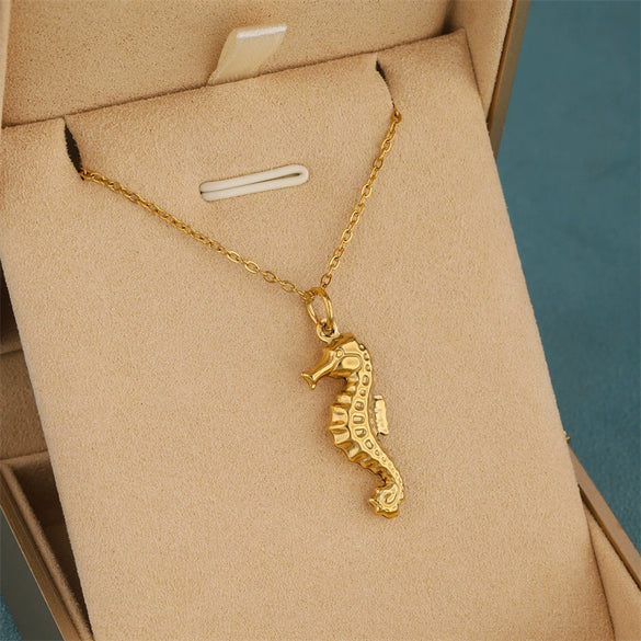 Wholesale Minimalist Geometric Electroplated 18K Gold Pendant Stainless Steel Cross Chain Seahorse Clavicle Necklace Jewelry For Women