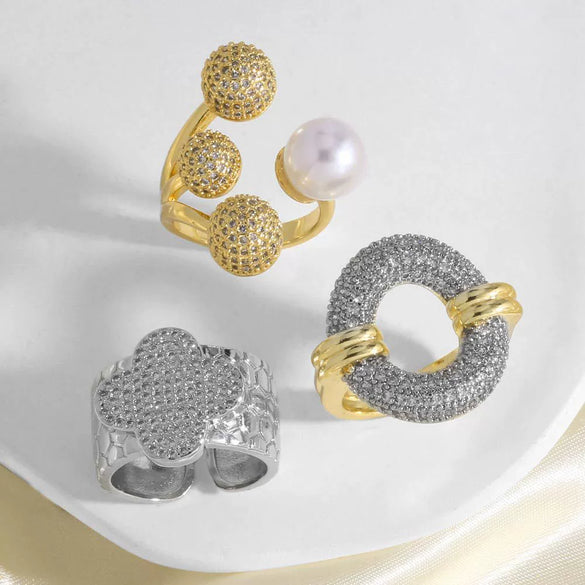 Wholesale Minimalist Geometric Four Leaf Clover Opening Ring For Women Copper 18K Gold Plated