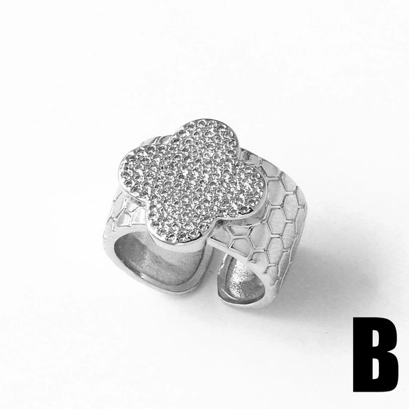 Wholesale Minimalist Geometric Four Leaf Clover Opening Ring For Women Copper 18K Gold Plated