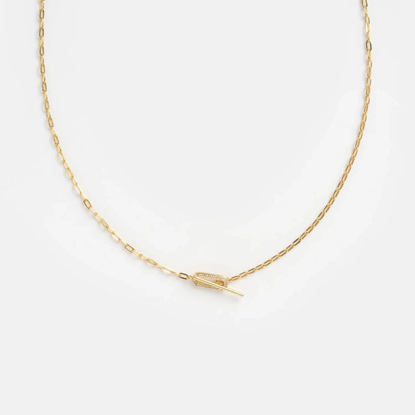 Wholesale Minimalist Geometric Gold Plated Copper Necklace With Birthstone Zircon And Double Chain For Unisex