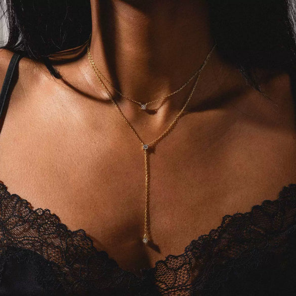 Wholesale Minimalist Geometric Gold Plated Copper Necklace With Birthstone Zircon And Double Chain For Unisex
