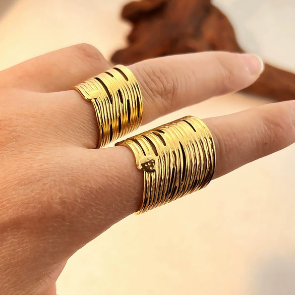 Wholesale Minimalist Geometric Heart Shape Stainless Steel Electroplated Opening Adjustable Ring