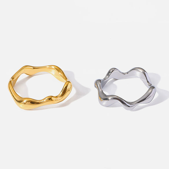 Wholesale Minimalist Geometric Irregular 18K Gold Plated Stainless Steel Wave Ring For Women