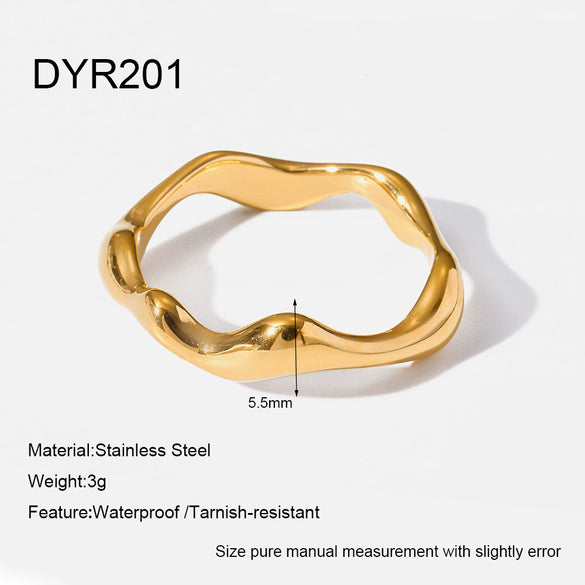 Wholesale Minimalist Geometric Irregular 18K Gold Plated Stainless Steel Wave Ring For Women