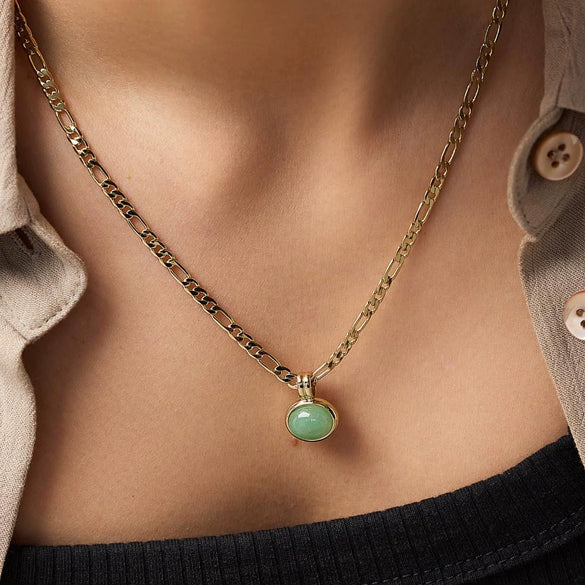 Wholesale Minimalist Geometric Natural Stone Stainless Steel And Titanium Steel Necklace With Chopin Chain Electroplated In 14K True Gold Color Preservation For Unisex