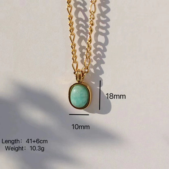 Wholesale Minimalist Geometric Natural Stone Stainless Steel And Titanium Steel Necklace With Chopin Chain Electroplated In 14K True Gold Color Preservation For Unisex