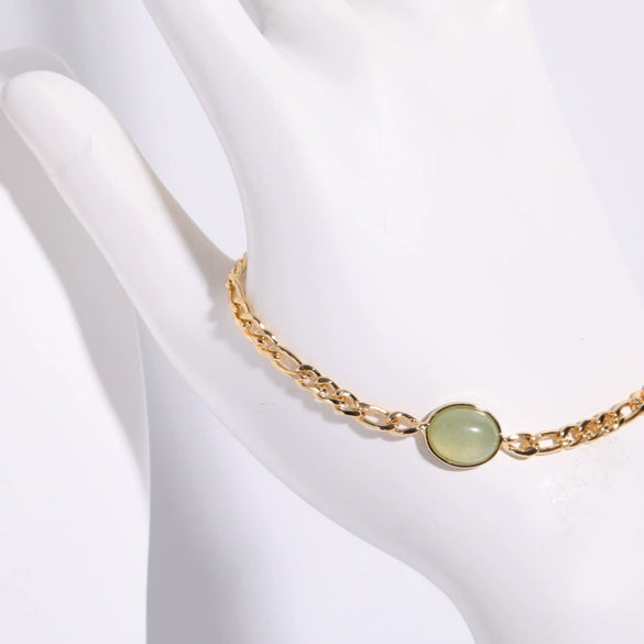 Wholesale Minimalist Geometric Natural Stone Stainless Steel And Titanium Steel Necklace With Chopin Chain Electroplated In 14K True Gold Color Preservation For Unisex