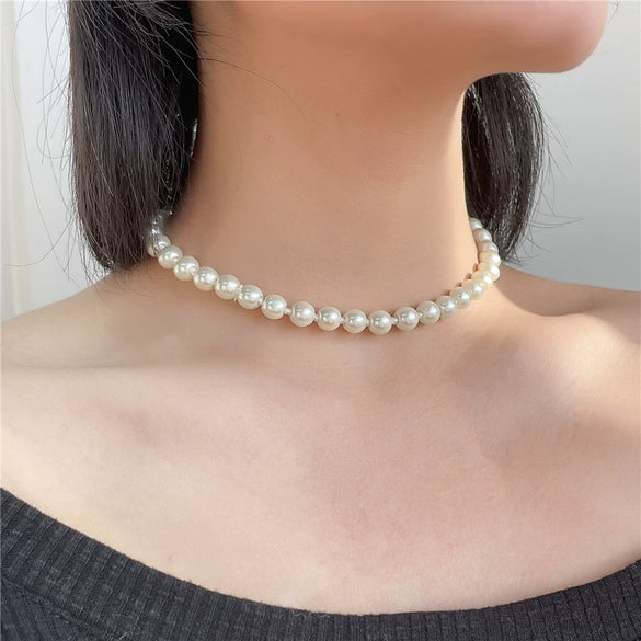 Wholesale Minimalist Geometric Pearl O Chain Handmade Clavicle Necklace Jewelry For Female