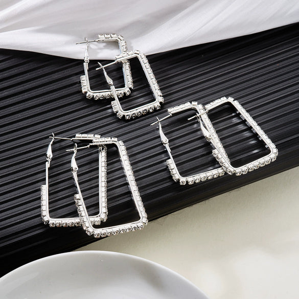 Wholesale Minimalist Geometric Rectangular Hoop Earring Set For Women Copper Electroplated