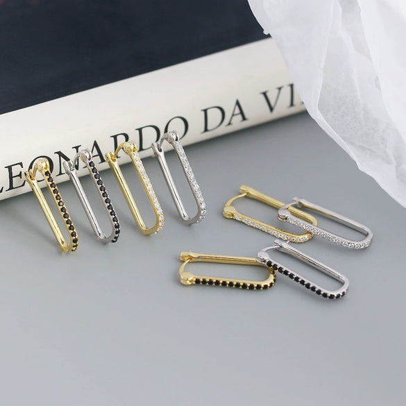 Wholesale Minimalist Geometric Rectangular S925 Sterling Silver Electroplated Ear Buckle Earrings For Women