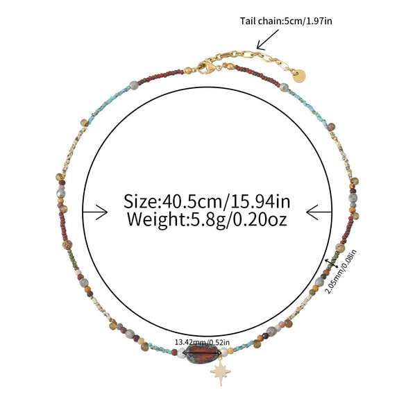 Wholesale Minimalist Geometric Red Agate Blue Pine Czech Beads Gold Sand Stone Stainless Steel Electroplating Clavicle Chain Necklace