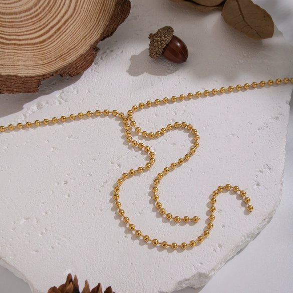 Wholesale Minimalist Geometric Round Bead Tassel Sweater Necklace For Women Stainless Steel 18K Real Gold Plated By Pvd Furnace Vacuum