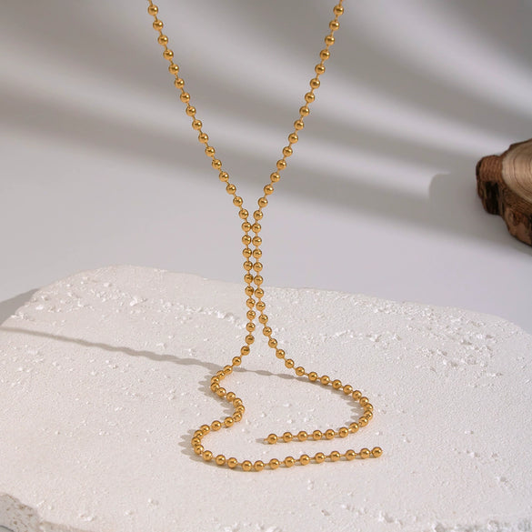 Wholesale Minimalist Geometric Round Bead Tassel Sweater Necklace For Women Stainless Steel 18K Real Gold Plated By Pvd Furnace Vacuum