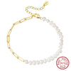 Wholesale Minimalist Geometric S925 Silver Natural Freshwater Pearl Bracelet With Electroplating And Metal Chain