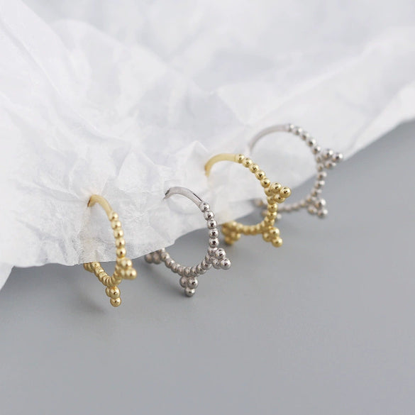 Wholesale Minimalist Geometric S925 Silver Small Round Bead Ear Buckle Earrings With Electroplating
