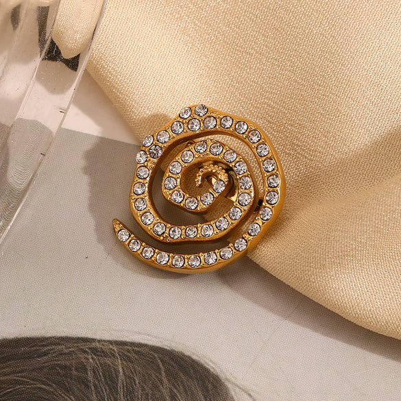 Wholesale Minimalist Geometric Stainless Steel Electroplated 18K Gold Micro Inlaid White Diamond Women's Chest Ornament Brooch