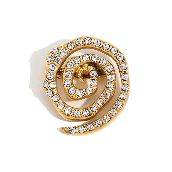 Wholesale Minimalist Geometric Stainless Steel Electroplated 18K Gold Micro Inlaid White Diamond Women's Chest Ornament Brooch