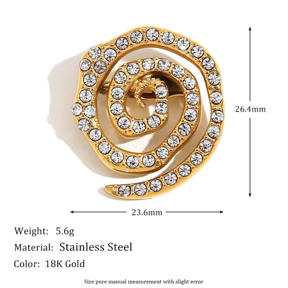 Wholesale Minimalist Geometric Stainless Steel Electroplated 18K Gold Micro Inlaid White Diamond Women's Chest Ornament Brooch