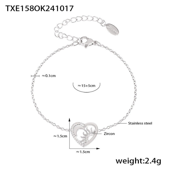 Wholesale Minimalist Geometric Stainless Steel Heartshaped Zircon Pendant Necklace And Bracelet Jewelry For Women With Electroplating