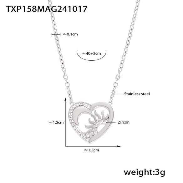 Wholesale Minimalist Geometric Stainless Steel Heartshaped Zircon Pendant Necklace And Bracelet Jewelry For Women With Electroplating