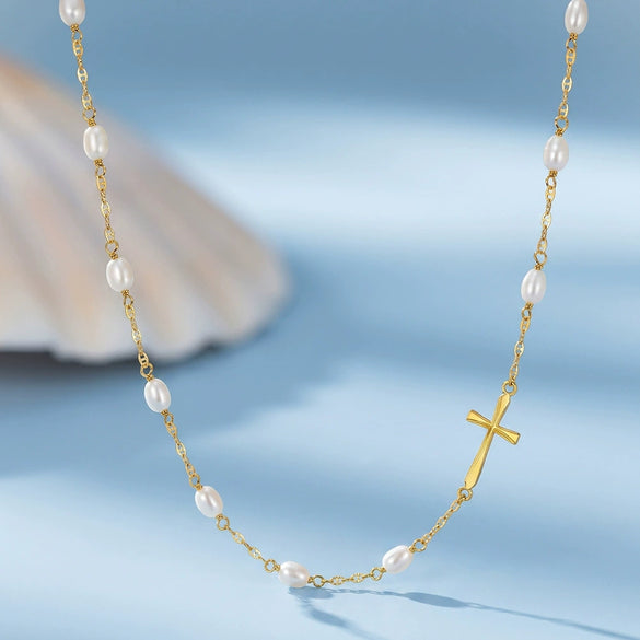 Wholesale Minimalist Geometric Starry Pearl Cross Chain Necklace For Women Made Of 925 Silver With Electroplating Design