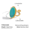 Wholesale Minimalist Geometric Style Women's Open Ring Natural Stone Stainless Steel 18K Gold Plated Jewelry