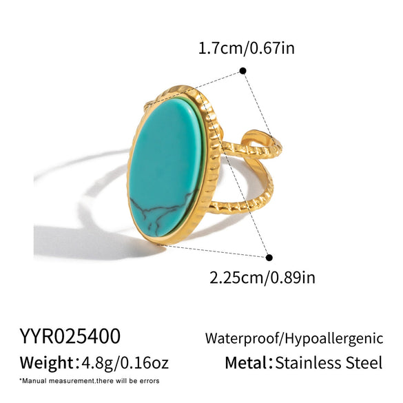 Wholesale Minimalist Geometric Style Women's Open Ring Natural Stone Stainless Steel 18K Gold Plated Jewelry