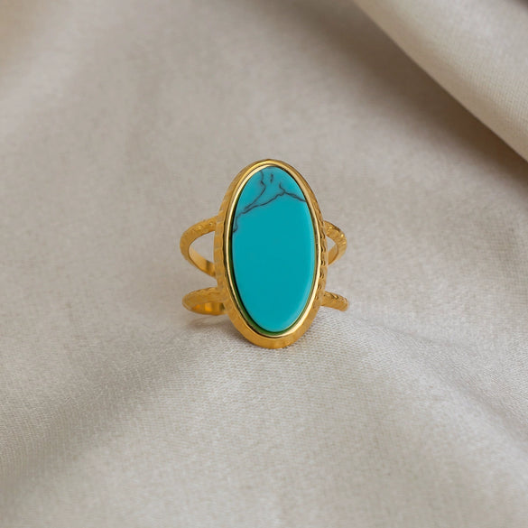 Wholesale Minimalist Geometric Style Women's Open Ring Natural Stone Stainless Steel 18K Gold Plated Jewelry