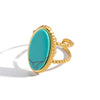 Wholesale Minimalist Geometric Style Women's Open Ring Natural Stone Stainless Steel 18K Gold Plated Jewelry