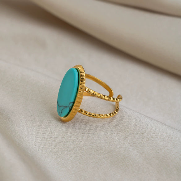 Wholesale Minimalist Geometric Style Women's Open Ring Natural Stone Stainless Steel 18K Gold Plated Jewelry