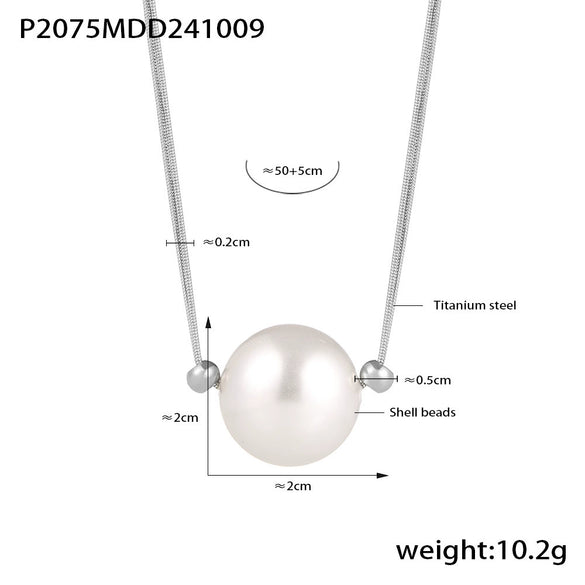 Wholesale Minimalist Geometric Titanium Steel And Shell Beads Single Large Bead Pendant Necklace With Electroplating For Women