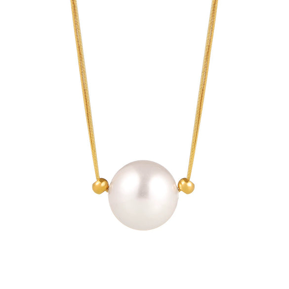 Wholesale Minimalist Geometric Titanium Steel And Shell Beads Single Large Bead Pendant Necklace With Electroplating For Women