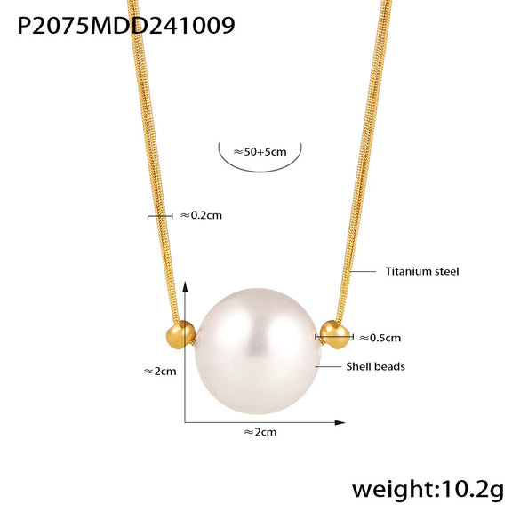 Wholesale Minimalist Geometric Titanium Steel And Shell Beads Single Large Bead Pendant Necklace With Electroplating For Women