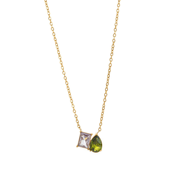 Wholesale Minimalist Geometric Titanium Steel Birthstone Horse Eye Pendant O Word Chain Necklace With Electroplating