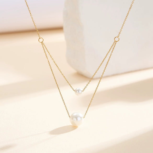 Wholesale Minimalist Geometric Titanium Steel Electroplated Calendering Chain Pearl Necklace For Women