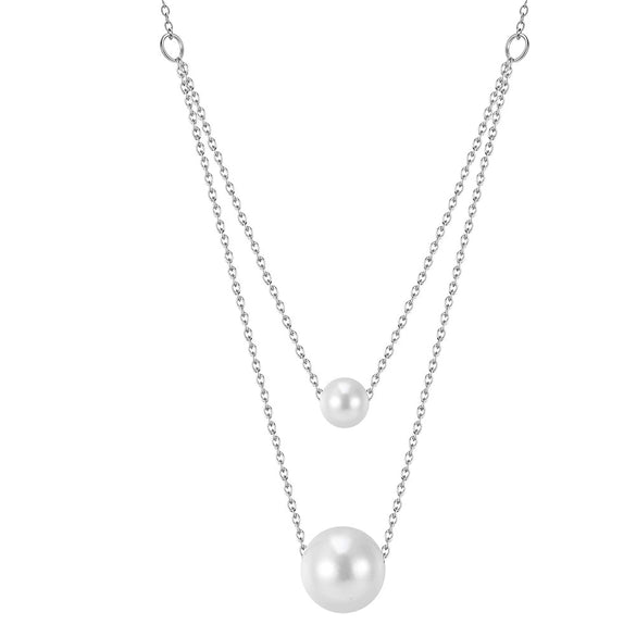 Wholesale Minimalist Geometric Titanium Steel Electroplated Calendering Chain Pearl Necklace For Women