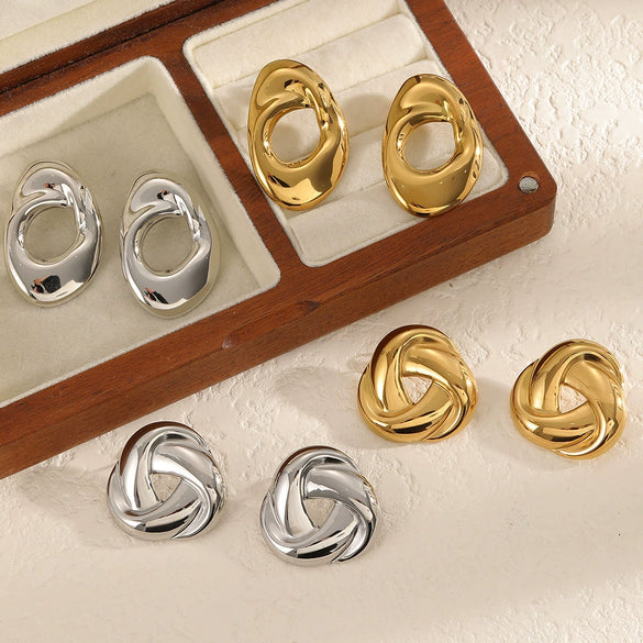 Wholesale Minimalist Geometric Twisted Stainless Steel 18K Gold Plated Earrings For Women
