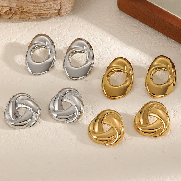 Wholesale Minimalist Geometric Twisted Stainless Steel 18K Gold Plated Earrings For Women