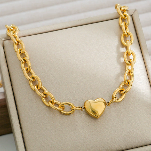 Wholesale Minimalist Heart Shape Stainless Steel Electroplated Ochain Bracelet Unisex