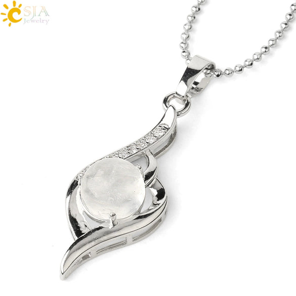 Wholesale Minimalist Heart Shaped Natural Crystal Stone And Zircon Silver Clavicle Pendant Necklace