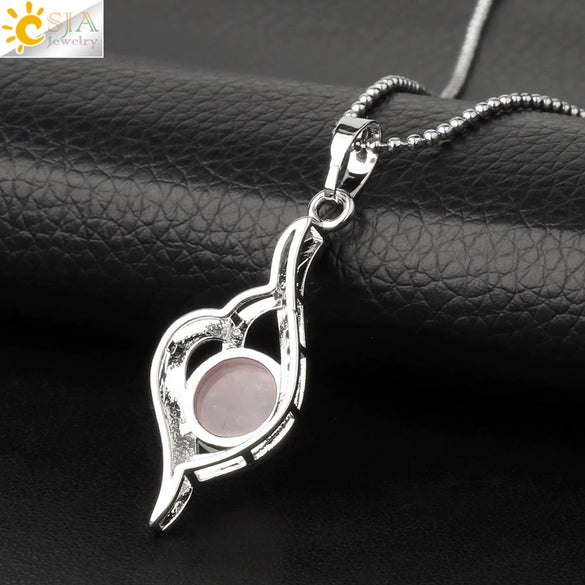 Wholesale Minimalist Heart Shaped Natural Crystal Stone And Zircon Silver Clavicle Pendant Necklace