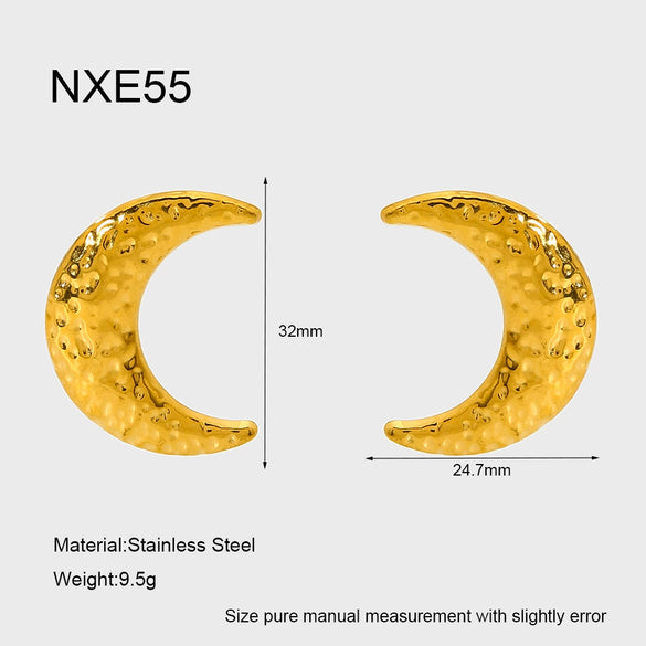 Wholesale Minimalist Ins Style Geometric Stainless Steel 18K Gold Plated Hammered Moon Earrings For Women