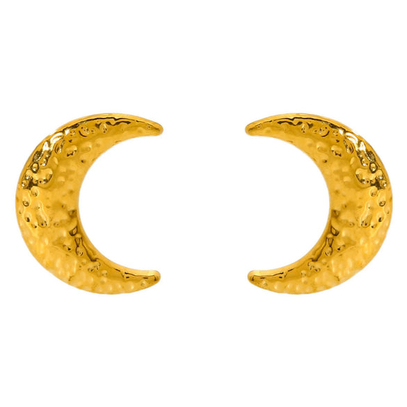 Wholesale Minimalist Ins Style Geometric Stainless Steel 18K Gold Plated Hammered Moon Earrings For Women