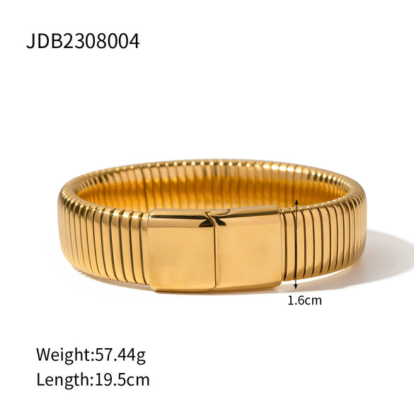 Wholesale Minimalist Ins Style Wide Surface Hollow Titanium Steel 18K Gold Plated Electroplated Geometric Bracelet