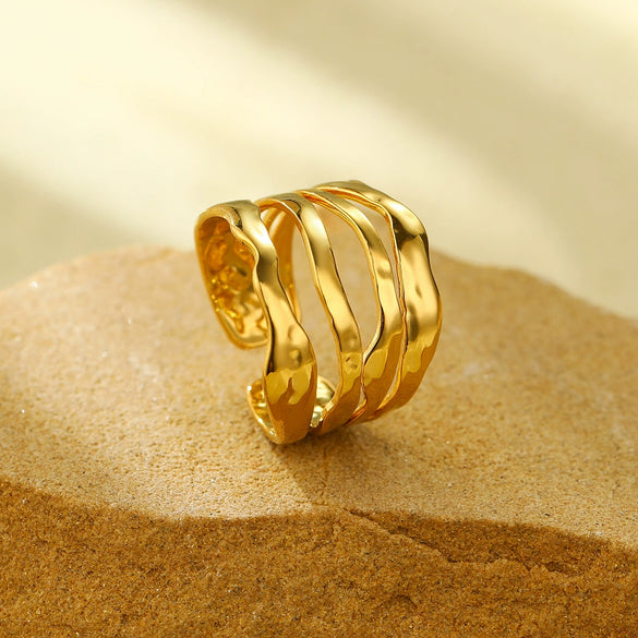 Wholesale Minimalist Irregular Geometric Opening Adjustable Stainless Steel Ring With Electroplating For Women