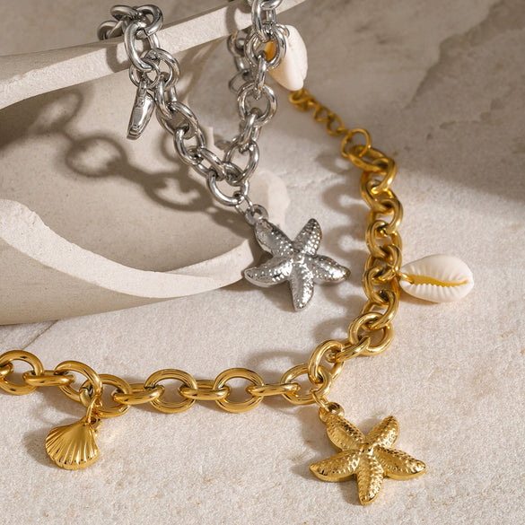 Wholesale Minimalist Jewelry Stainless Steel Electroplated Geometric Animals Starfish Shell Conch Bracelet For Women